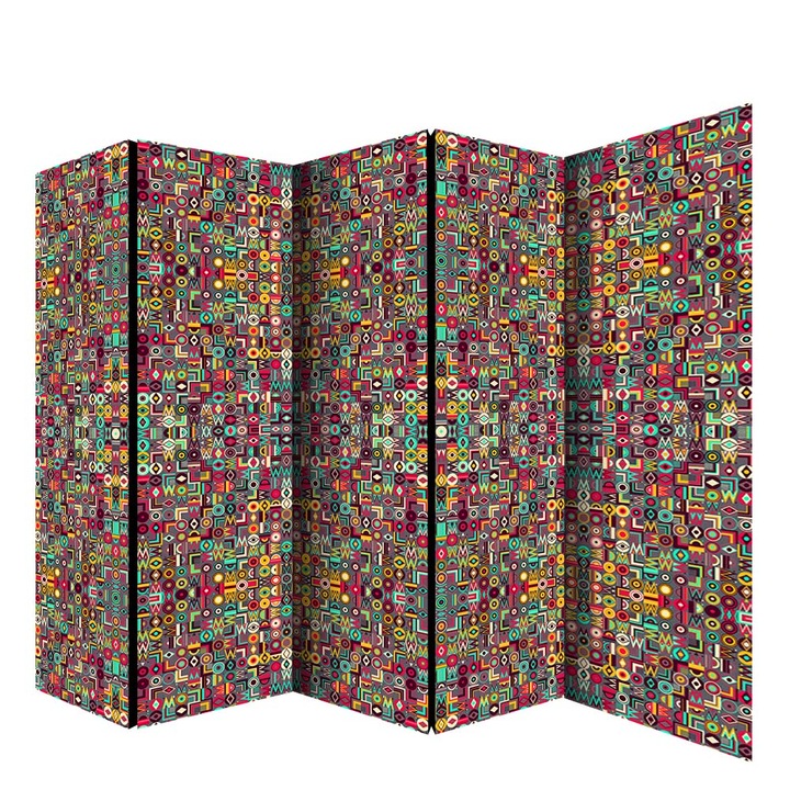 Paravan, Colors of Life, Lemn/Textil, Model Abstract, 225 x 172 cm, 5 piese, Multicolor