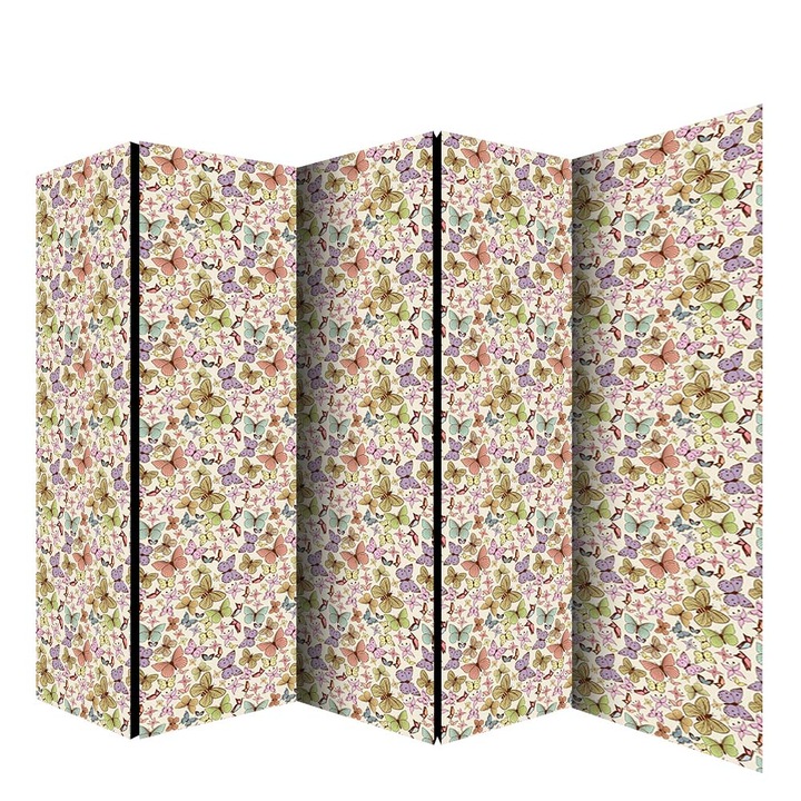 Сгъваем параван Colors of Life, Шарени пеперуди, 225 х 172 см., текстил, Двустранен печат, 5 панела