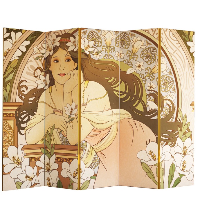 Paravan, Colors of Life, Lemn/Textil, 225 x 172 cm, 5 piese, Multicolor