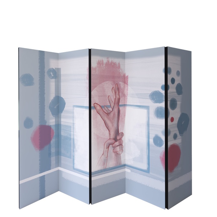 Paravan, Colors of Life, Lemn/Textil, 225 x 172 cm, 5 piese, Multicolor