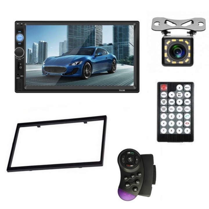 Плейър за кола 7010B Радио FM MirrorLink Mp5 Bluetooth екран 7" SD карта Сензорен екран Универсална рамка с камера за заден ход 12 светодиода