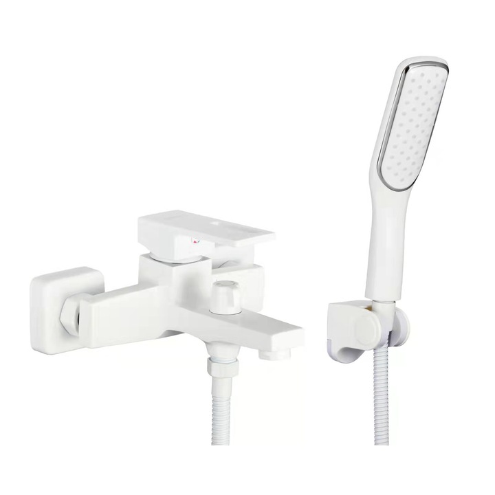 Baterie cada TRENDY’S, pipa fixa, montare pe perete, alb mat