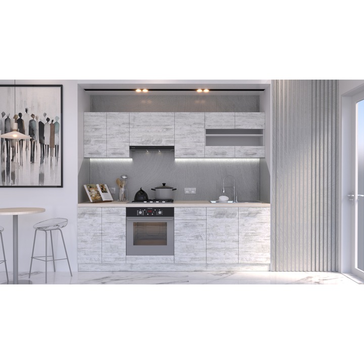 Кухня KringX Ikast, 240x195x60см, Включен механизъм за меко затваряне, Античен бор