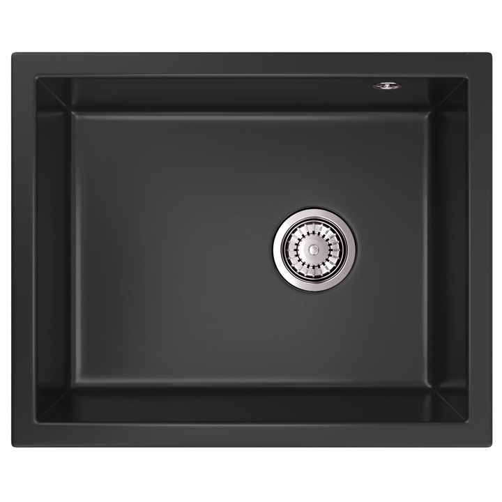 Chiuveta suspendata cu sifon Granitan, 56 x 46 x 19 cm, Granit, Negru