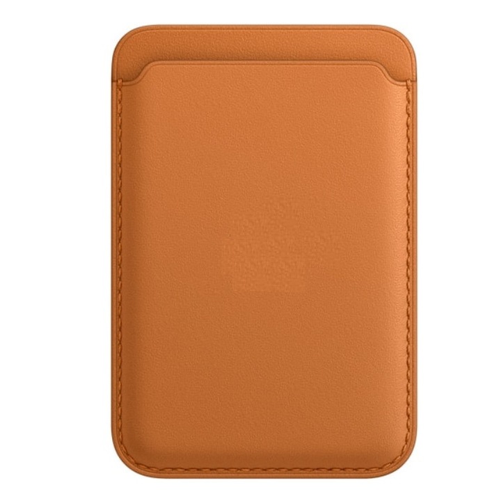 Защитен калъф RiKbo® кожен портфейл за iPhone съвместим с Magsafe, Golden Brown