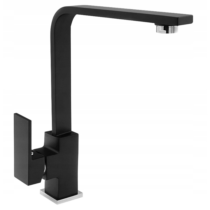 Смесител за кухненска мивка, Квадратна форма, Керамична глава, Черен