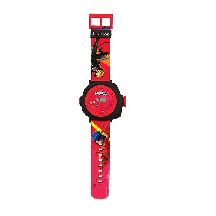 Ceas de mana proiector, Miraculous Ladybug, Rosu/Negru