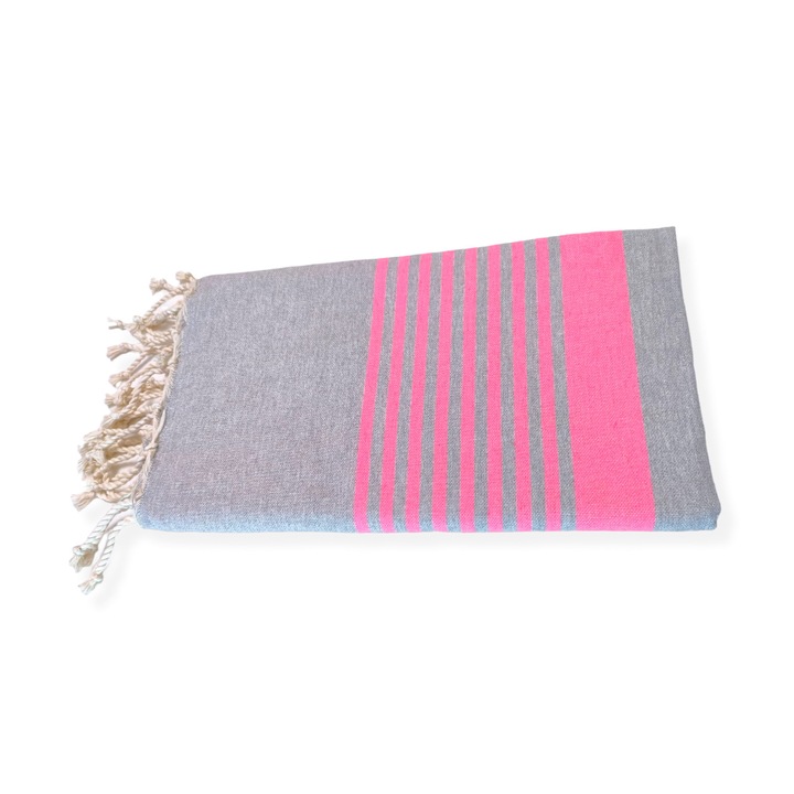 Плажна/СПА хавлия Tunis Fouta 100х200см сива на розови ленти