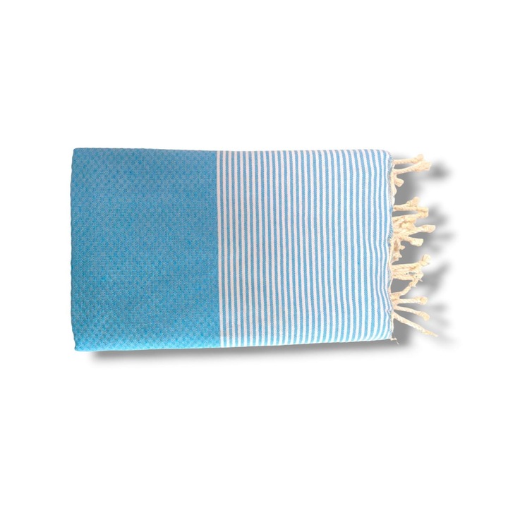 Prosop plaja/SPA Tunis Fouta 100x200 cm albastru ciel cu dungi albe