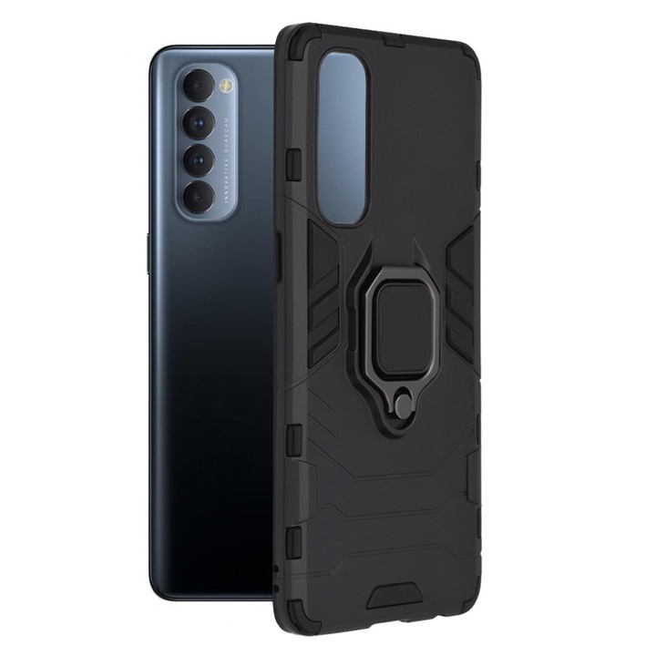 AZIAO Armor Ring Case за Oppo Reno4 Pro, армейски щит, хибридна структура, 360° магнитен опорен пръстен, здрав издръжлив калъф, титаниево черно