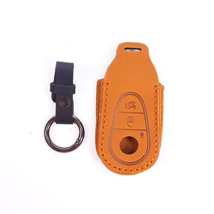 Husa cheie Mercedes-Benz model 2022, AUTOTOB®, din piele naturala, maro