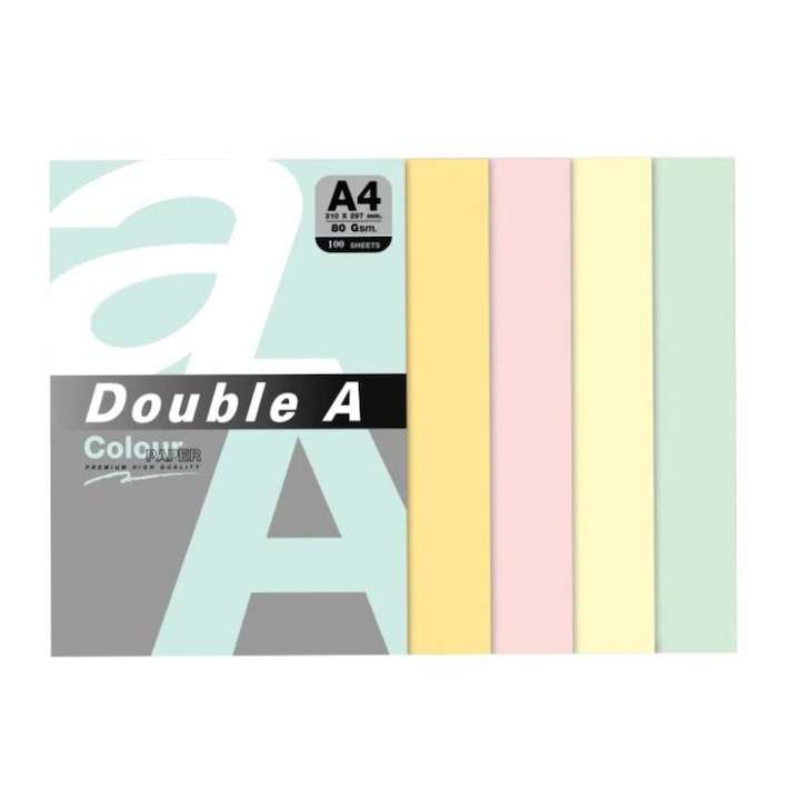 Копирна хартия Double A, Цветна, A4, 80 гр/м2, 500 листа/пакет, 5 различни интензивни цвята
