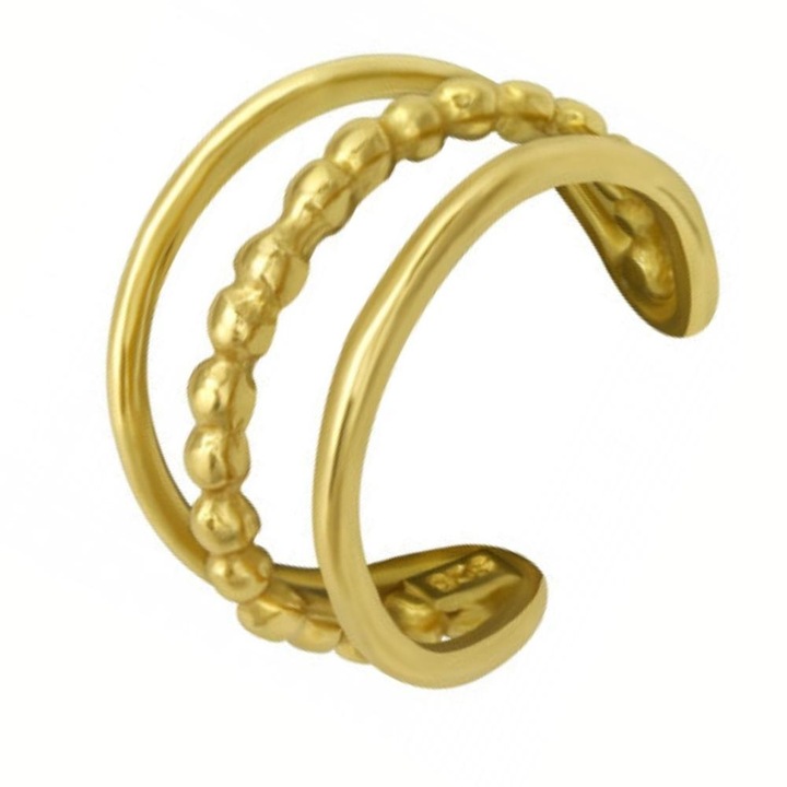 Cercel ear cuff Boutique 23 Gold Triple Line din argint 925 placat cu aur 14 K, model pentru ureche, cutie bijuterii, auriu