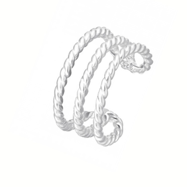 Cercel ear cuff Boutique 23 Triple Rope din argint 925, model pentru ureche, cutie bijuterii, argintiu