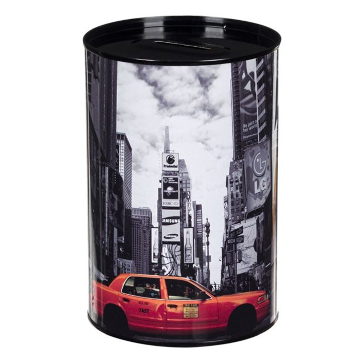 Pusculita cilindrica din metal, imprimeu New York City, multicolor, 10x15 cm