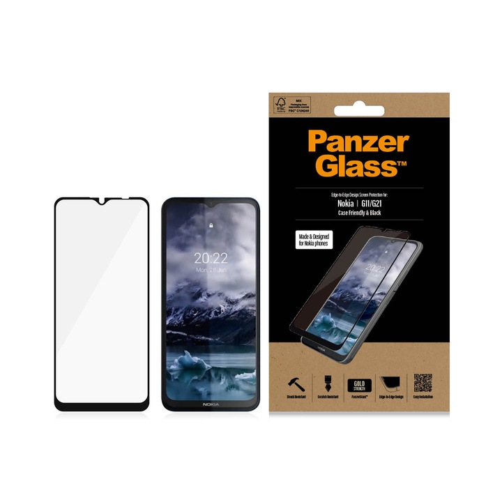 Стъклен протектор PanzerGlass за Nokia G11, Nokia G21, CaseFriendly, Черен