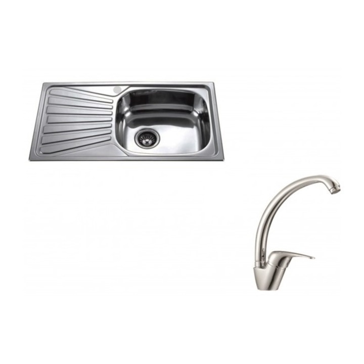 Set chiuveta bucatarie Inter Ceramic Hilda, incorporata, Alpaca, finisaj Tampico, cu blat stang, mixer vertical, 78 x 43 cm, 2 bucati