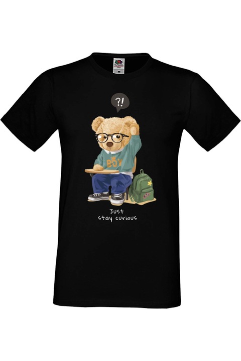 Мъжка Тениска Cute Cuddly Teddy Bear Tralala Cute Bear Just Stay Curious, Черен, 5XL