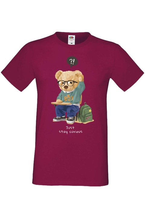 Мъжка Тениска Cute Cuddly Teddy Bear Tralala Cute Bear Just Stay Curious, Бургунди, 2XL
