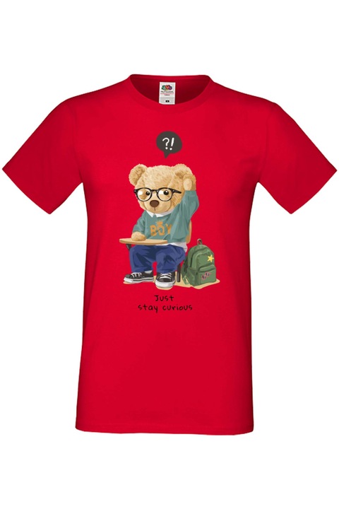 Мъжка Тениска Cute Cuddly Teddy Bear Tralala Cute Bear Just Stay Curious, Червен, 2XL