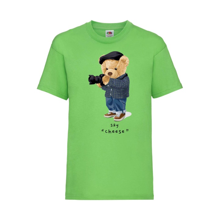 Детска Тениска Cute Cuddly Teddy Bear Tralala Cute Bear Say Cheese, Lime, 12-13 г. (152-164)