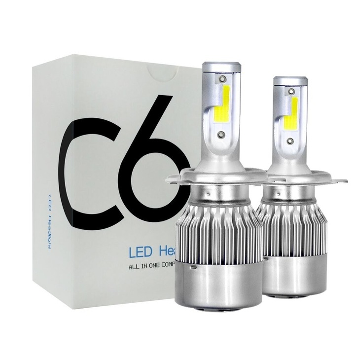 Set 2 LED-uri Auto Techstar® C6, H4, 36w, 3800 Lumeni, 6500K, AUTO, 12-24 Volti, COB