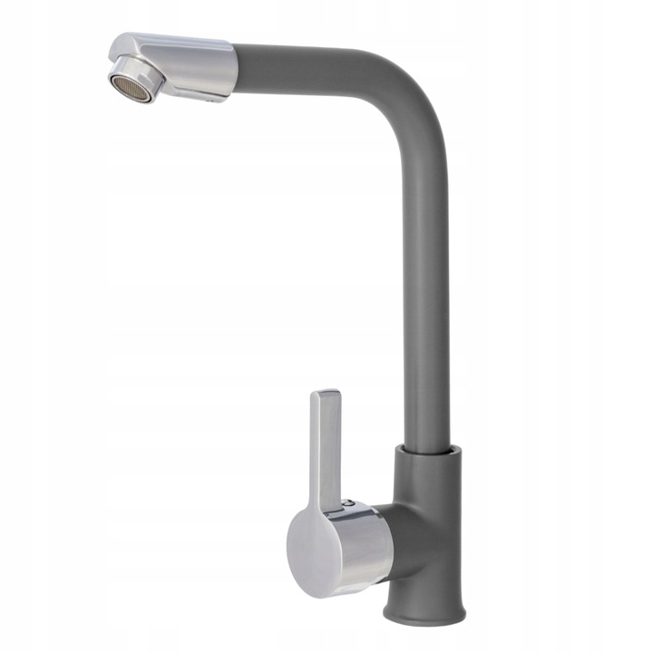 Смесител за кухненска мивка, От гранит/месинг, Сив/Сребрист