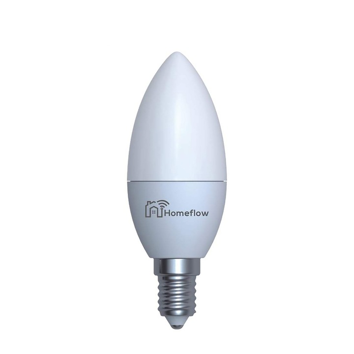Bec inteligent LED Wireless Homeflow B-5003, E14, 9W, 400lm, dimabil, lumina calda/ rece, Control de pe telefonul mobil