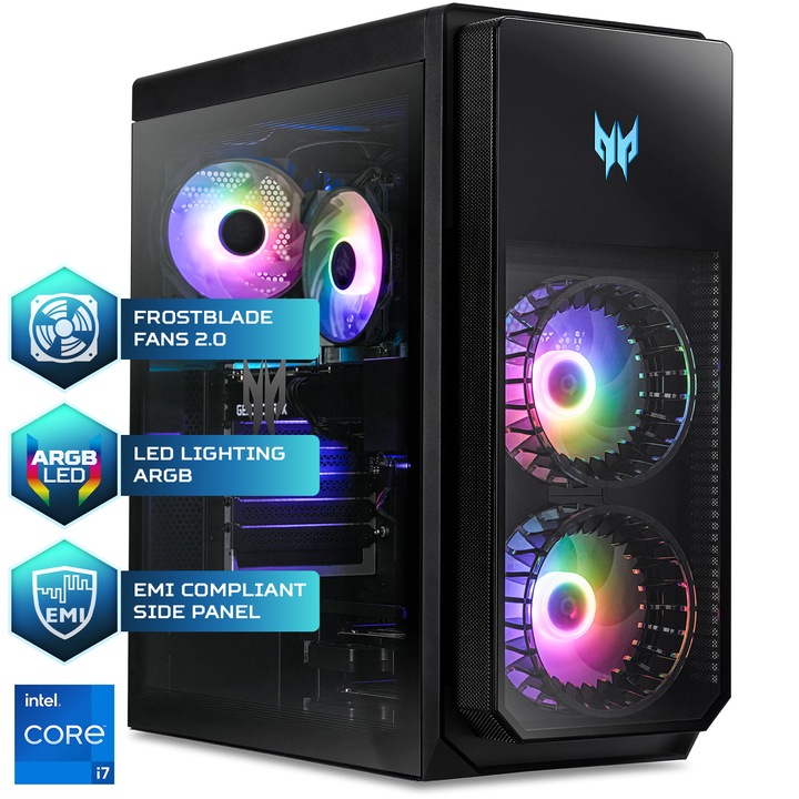 Настолен компютър Gaming Acer Predator Orion 5000 PO5-640, Intel® Core™ i7-12700F, 16GB DDR5, 1TB SSD, GeForce® RTX 3070 8GB GDDR6, Windows 11 Home