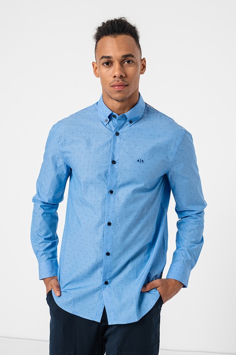 ARMANI EXCHANGE, Normál fazonú pamuting legombolható gallérral, Levendulakék, S