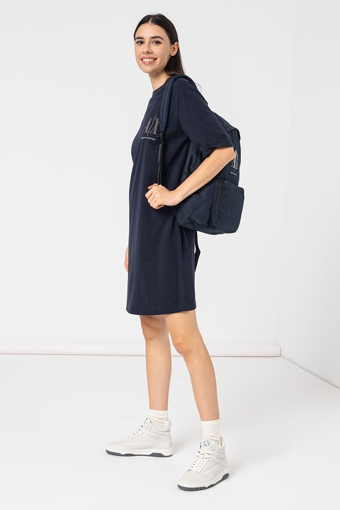 ARMANI EXCHANGE, Rochie-tricou mini cu logo, Bleumarin