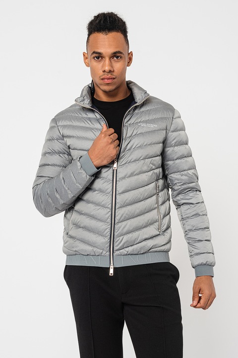 ARMANI EXCHANGE, Капитонирано зимно яке с пухена вата, Сив
