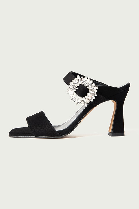 ALURA, Papuci din piele intoarsa cu toc inalt, Negru, 39