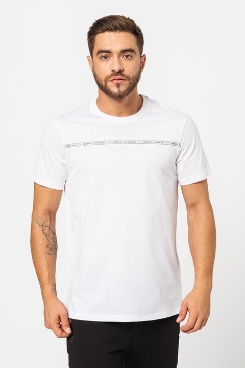 ARMANI EXCHANGE, Вталена памучна тениска, Бял, XL