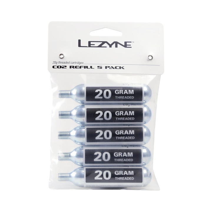 Set 5 cartuse CO2, Lezyne, 20 g, Argintiu