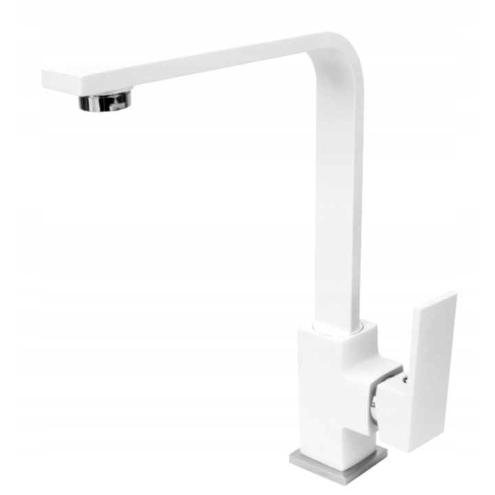 Кухненски смесител, Въртящ се, Квадратна форма, Месинг, Керамична глава, Бял