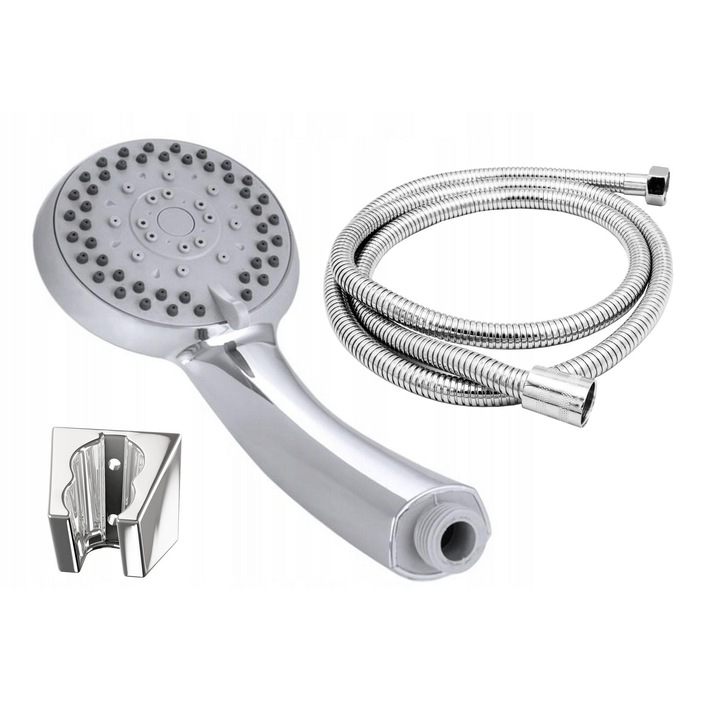 Set Dus Granitan 8003 cu Para de Dus 5 Functii Anti-Calcar, Furtun Metalic Cromat 150 cm si Suport Perete Reglabil, Design Modern, Instalare Simpla, Compatibilitate Universala, Pentru Baia Ta Ideala