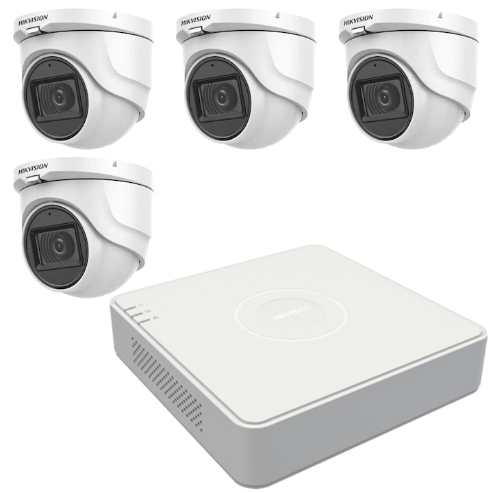 Kit Supraveghere Hikvision 6 Camere 2MP, 1080P, Exterior 80m Smart IR + DVR 8 canale video 4MP/2MP + Accesorii