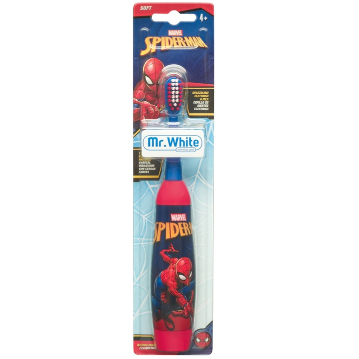 Електрическа четка за зъби Spiderman за деца над 4 години, Soft влакна, Защитно покритие, Walt Disney