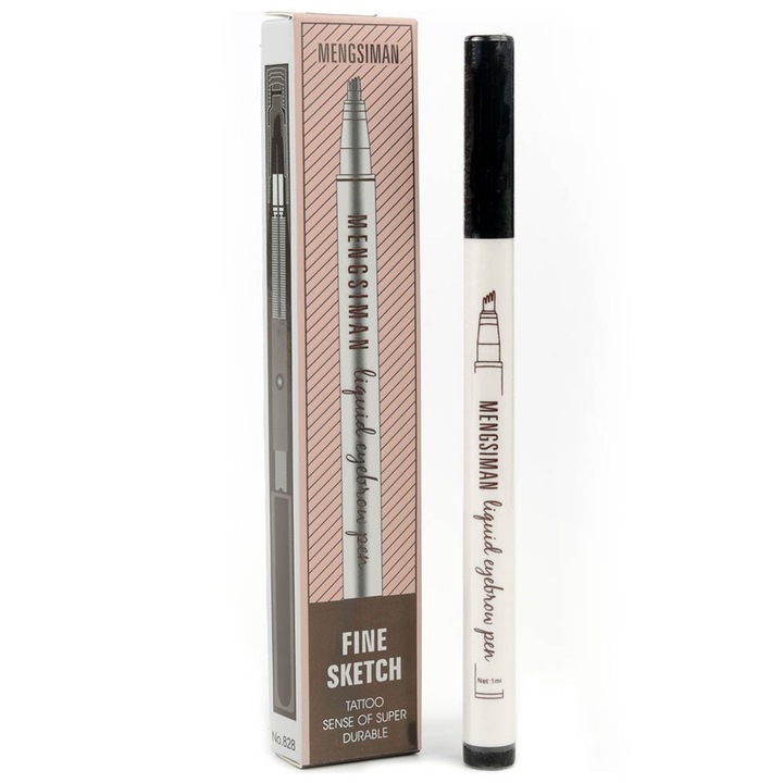 Stilou tatuaj pentru Sprancene cu Efect de Microblading Mengsiman, Rezistent la apa, Fine Sketch, 01 Negru