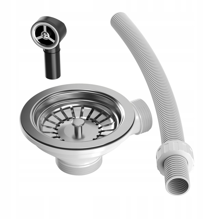 Сифон за мивка, Гранит, PVC, Бял/Сребрист