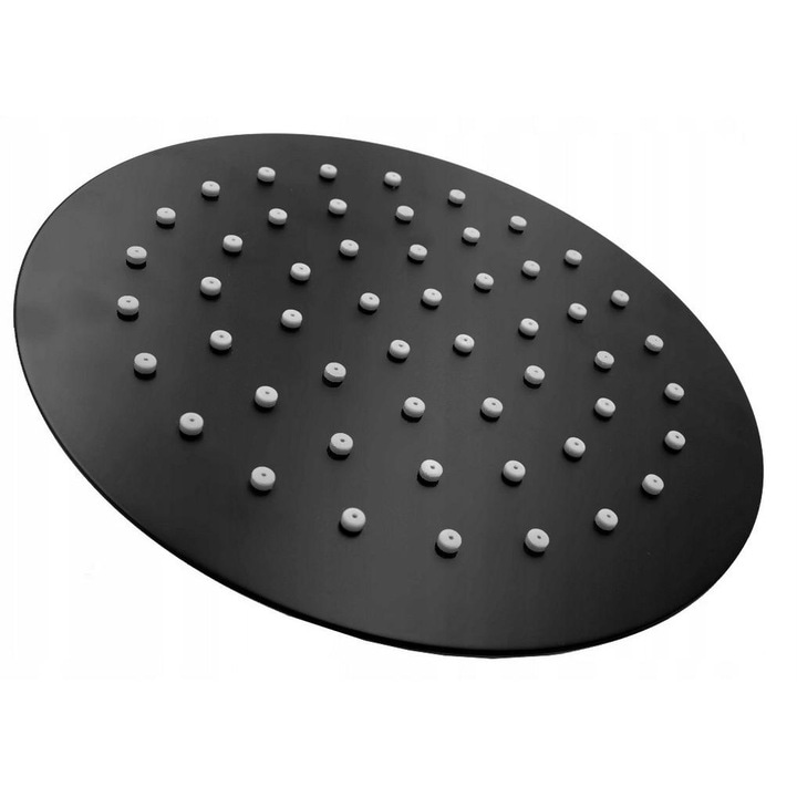 Para Dus Granitan Profesional, Inox Otel 304 Negru Mat, 20 cm, Ultra Slim Design Modern, Sistem AntiCalcar Integrat, Duze Siliconice, Montaj Usor, Ideal Baie Contemporana, Cabina Walk-In, Rezistent la Coroziune si Durabil