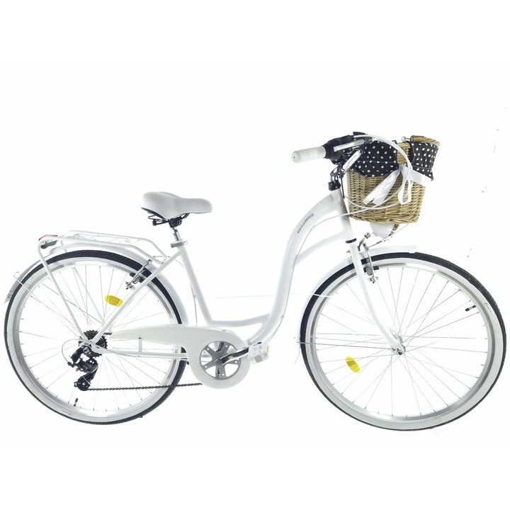 Велосипед Dallas™ City, 7 скоростен, Kолела 28", Плетена кошница. Бял, 155-185 cm височина
