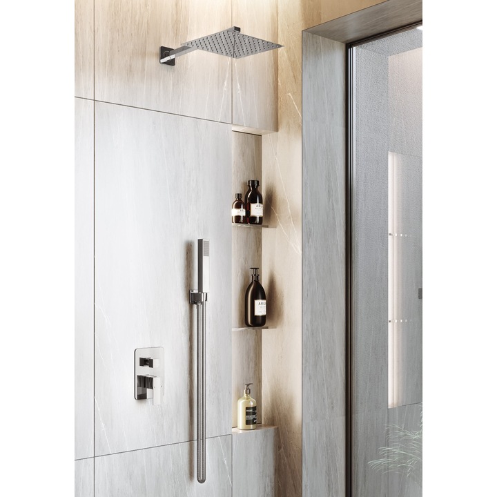 Set Dus Inox Granitan Paje Profesional, Cu Montaj Incorporat si Cartus Ceramic, Baterie Cromata, Para de Dus si Furtun, Sistem Anticalcar, Design Modern si Elegant, Durabil, pentru Baia Ta, Usor de Montat