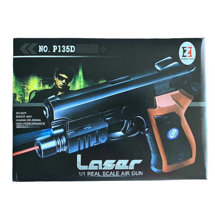 Пистолет с топчета Chippo Air Sport 221350, Реалистичен въздушен пистолет с лазерен мерник, Черен/Кафяв, 15см, Над 18 години