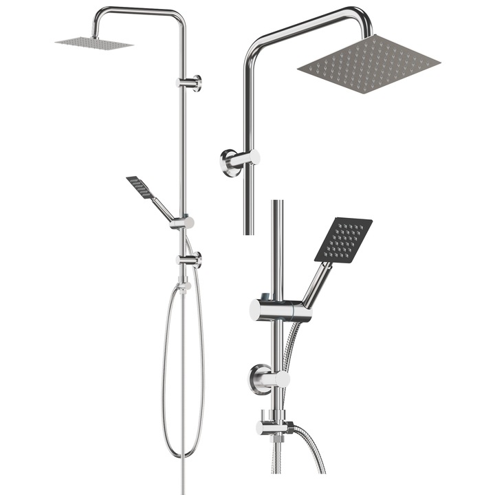 Coloana de dus, Granitan, Toba Slim, Inox, 95 cm, 20x20cm, Argintiu