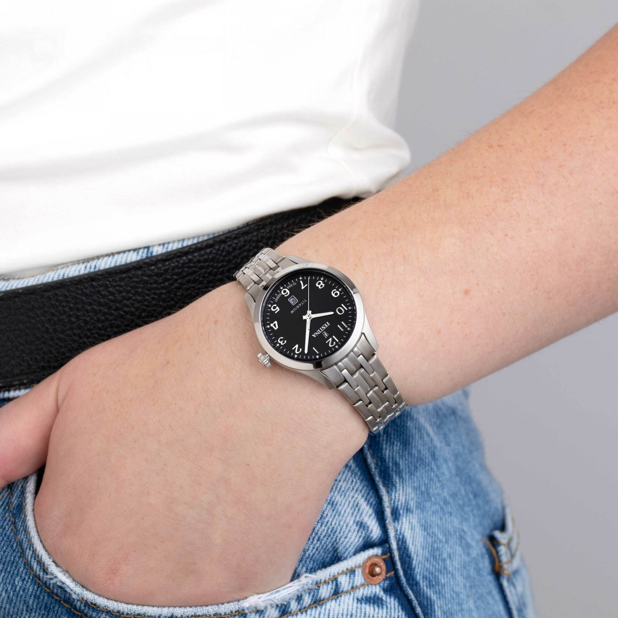 RELOJ CALENDARIO TITANIUM F20698/4 NEGRO CORREA DE TITANIO, HOMBRE