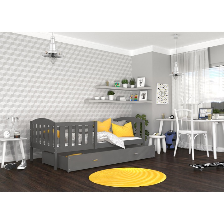 Pat pentru copii, Eurotel, Cubus P, 80x190 cm, Gri