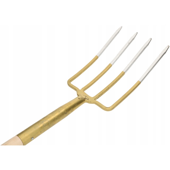 Furca cu 4 dinti, Kotarbau, Otel/Lemn, 1160 mm, Auriu/Argintiu