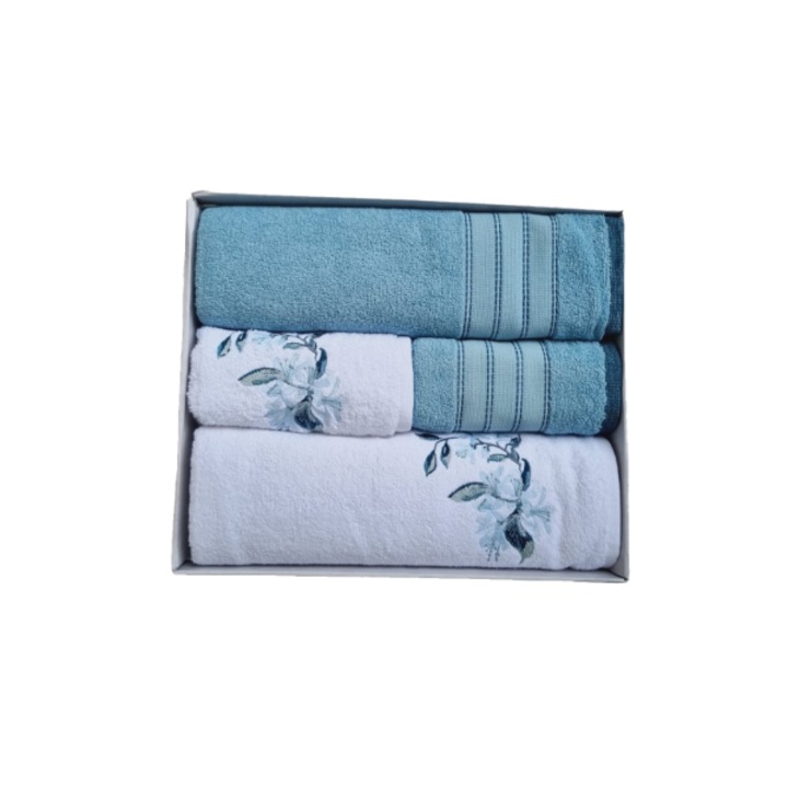 Комплект 4 кърпи 100% памук, CottonBox, 2x 90x150 см и 2x50x90 см, ментово зелено и бяло